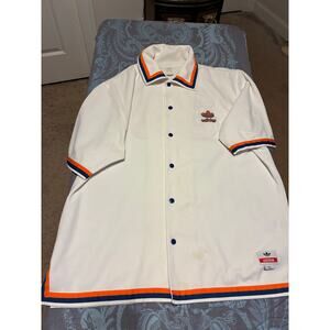 Vintage Adidas Trefoil Button Up White Blue Org Striped XL Made in Indonesia 90s